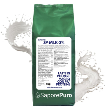 Latte magro in polvere SaporePuro, ricco di proteine, ideale per gelati, pasticceria e usi culinari, confezione da polvere bianca