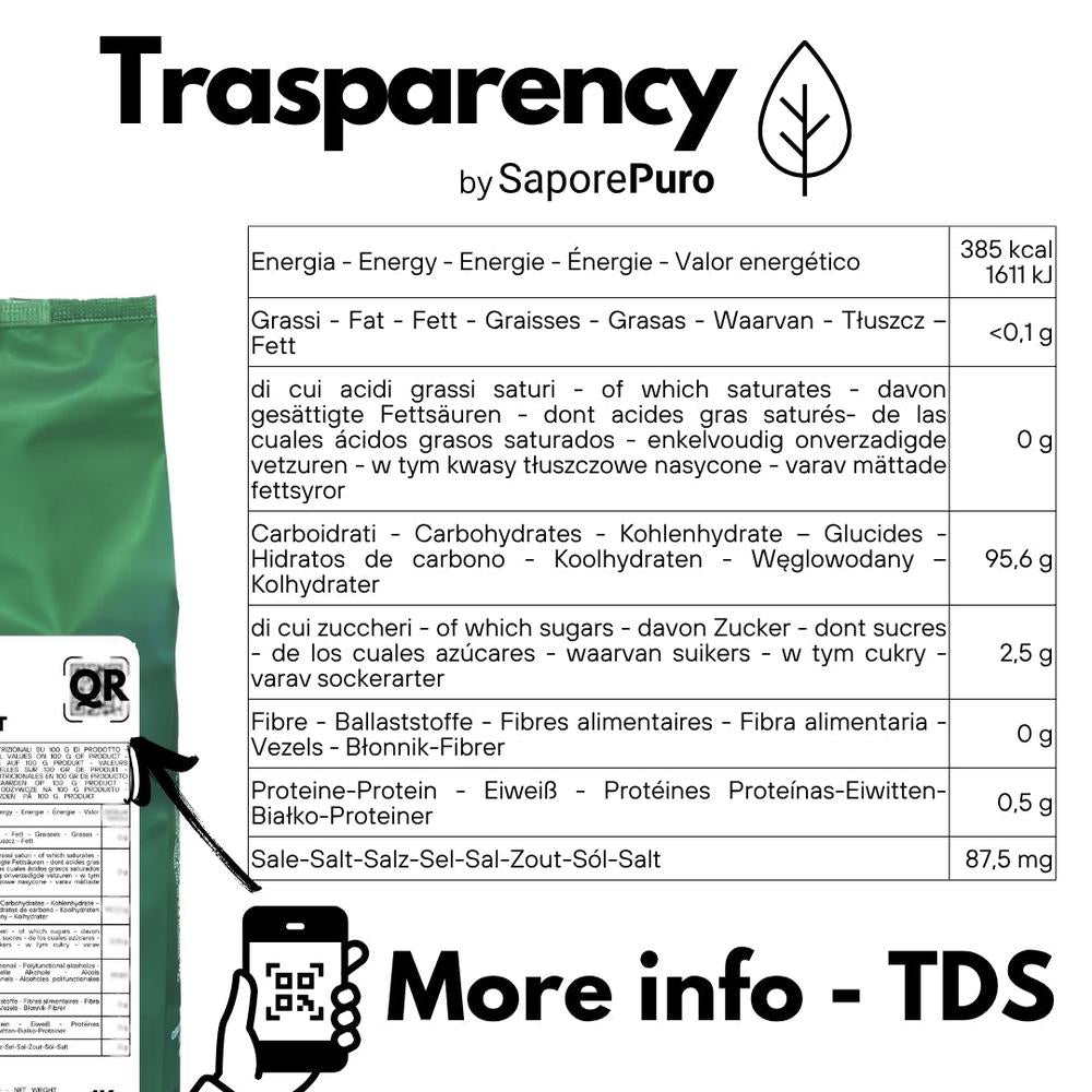 Bag of SaporePuro Zorbit M modified tapioca starch made from maltodextrin, showing the product packaging and label.