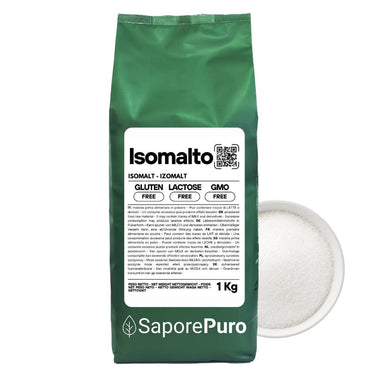 Isomalto SaporePuro, origine Germania, ingrediente naturale per cucinare e da forno, in confezione visibile sull'immagine.