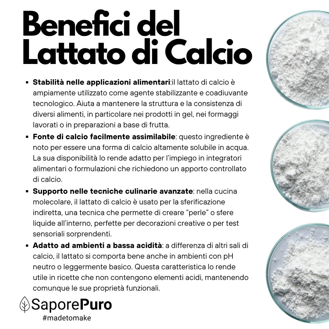 Lattato di calcio in polvere  - E327 - Sferificazione Molecolare - SaporePuro