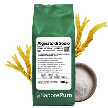 Alginate di sodio SaporePuro per sferificazione molecolare, ingrediente naturale per cucina e forno, gelificante E401 in polvere