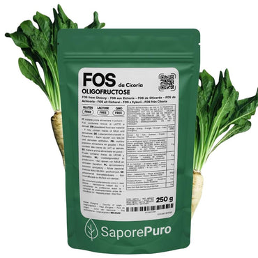 Sostituto dello zucchero naturale Oligofruttosio SaporePuro, frutto oligo saccaridi, origini Europa, in confezione.