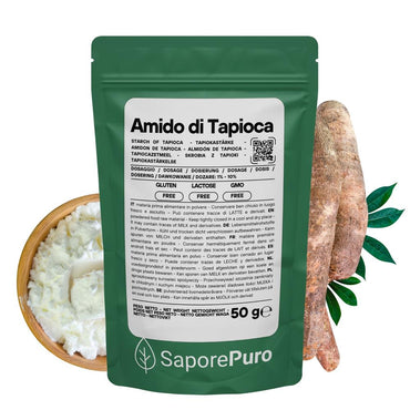 Amido di tapioca nativo SaporePuro in confezione, ingrediente per cucina, visibile nella scatola.