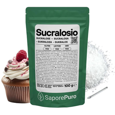 Sucralosio in polvere SaporePuro, dolcificante senza calorie, gluten free, ideale per dolci, bevande e preparazioni alimentari