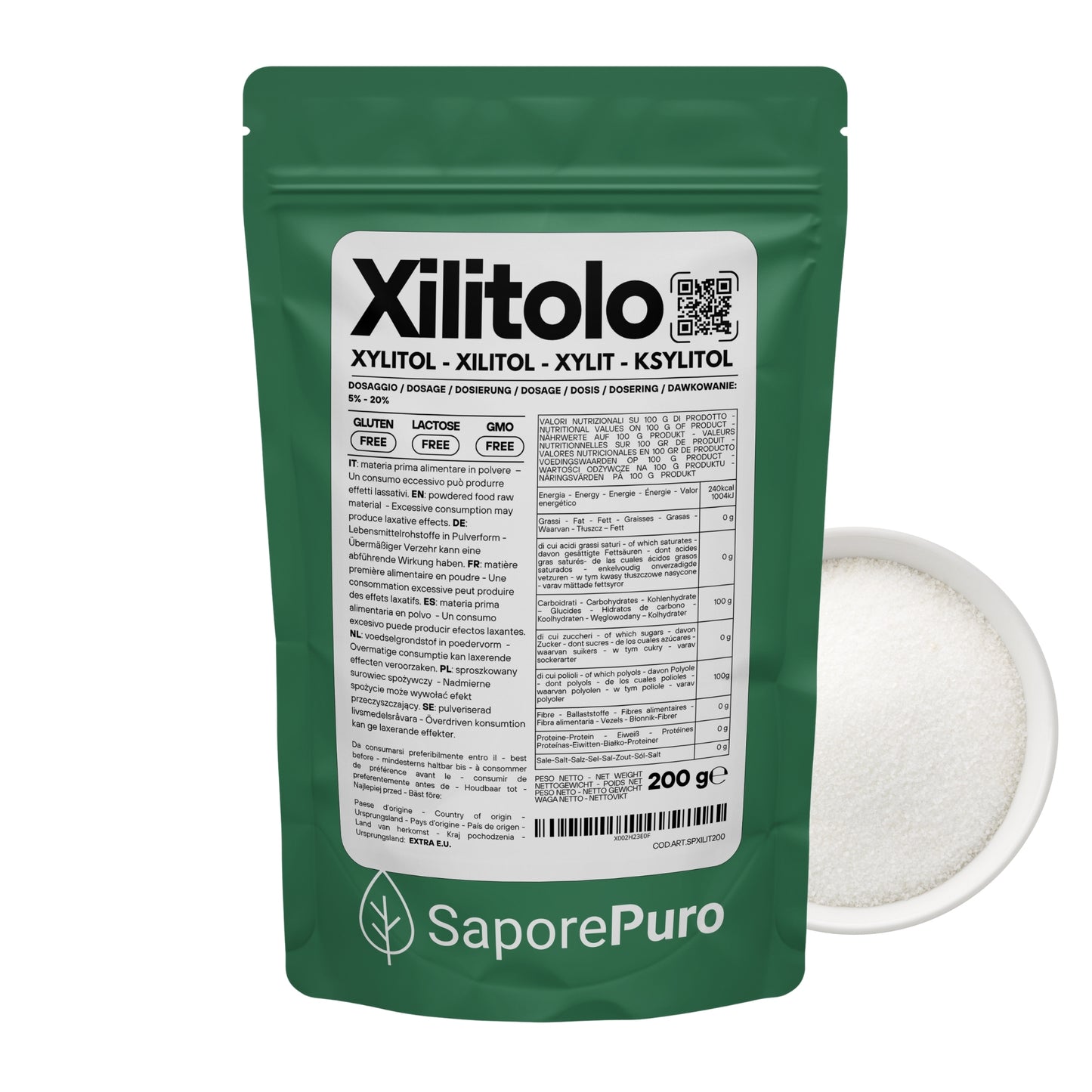 Xilitolo - Dolcificante Naturale con meno Calorie - Origine Extra E.U.