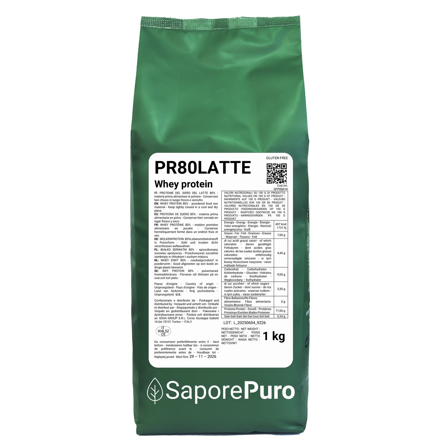 WPC80 - Proteine del Siero del Latte 80% (Whey) - 1Kg - SaporePuro