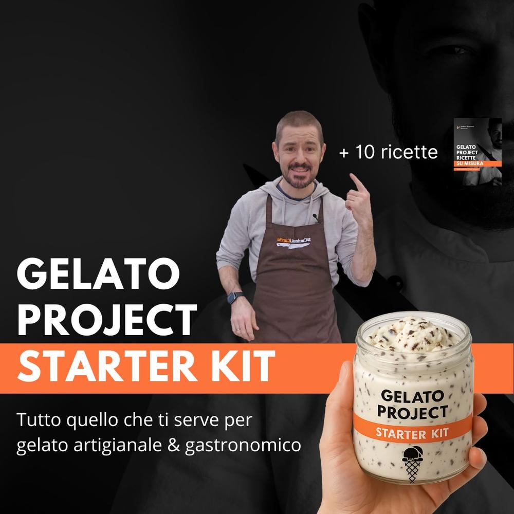 Kit per gelato artigianale SaporePuro by Cucina.Li con ingredienti per preparare gelato fatto in casa, completo di utensili e ingredienti.