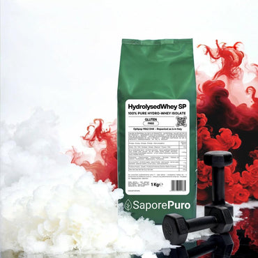 Proteine del latte HydrolysedWhey SP SaporePuro, proteine idrolizzate e isolate del latte in polvere, confezione con bustina.