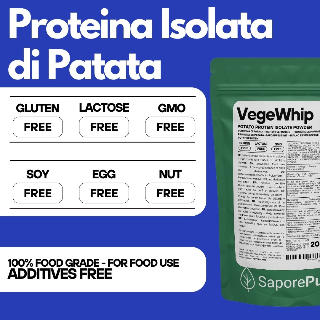 Proteine Isolate di Patata - Albume Vegano - VegeWhip - Per realizzare prodotti Vegan - SaporePuro