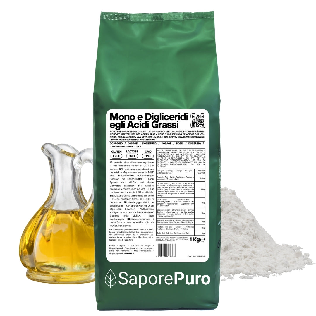 Mono e Digliceridi degli Acidi Grassi E471 – Additivo Alimentare – 1kg – SaporePuro – Prodotto in Europa – Alta Qualità per Gelati, Pasticceria, Panificazione