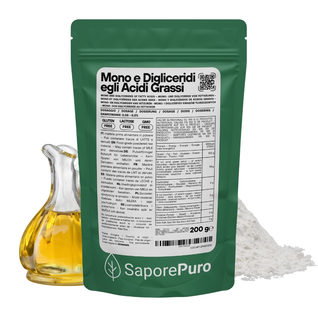 Mono e Digliceridi degli Acidi Grassi E471 – Additivo Alimentare – 1kg – SaporePuro – Prodotto in Europa – Alta Qualità per Gelati, Pasticceria, Panificazione