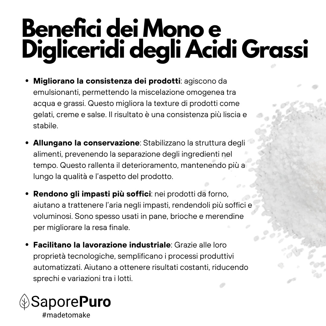 Mono e Digliceridi degli Acidi Grassi E471 – Additivo Alimentare – 1kg – SaporePuro – Prodotto in Europa – Alta Qualità per Gelati, Pasticceria, Panificazione
