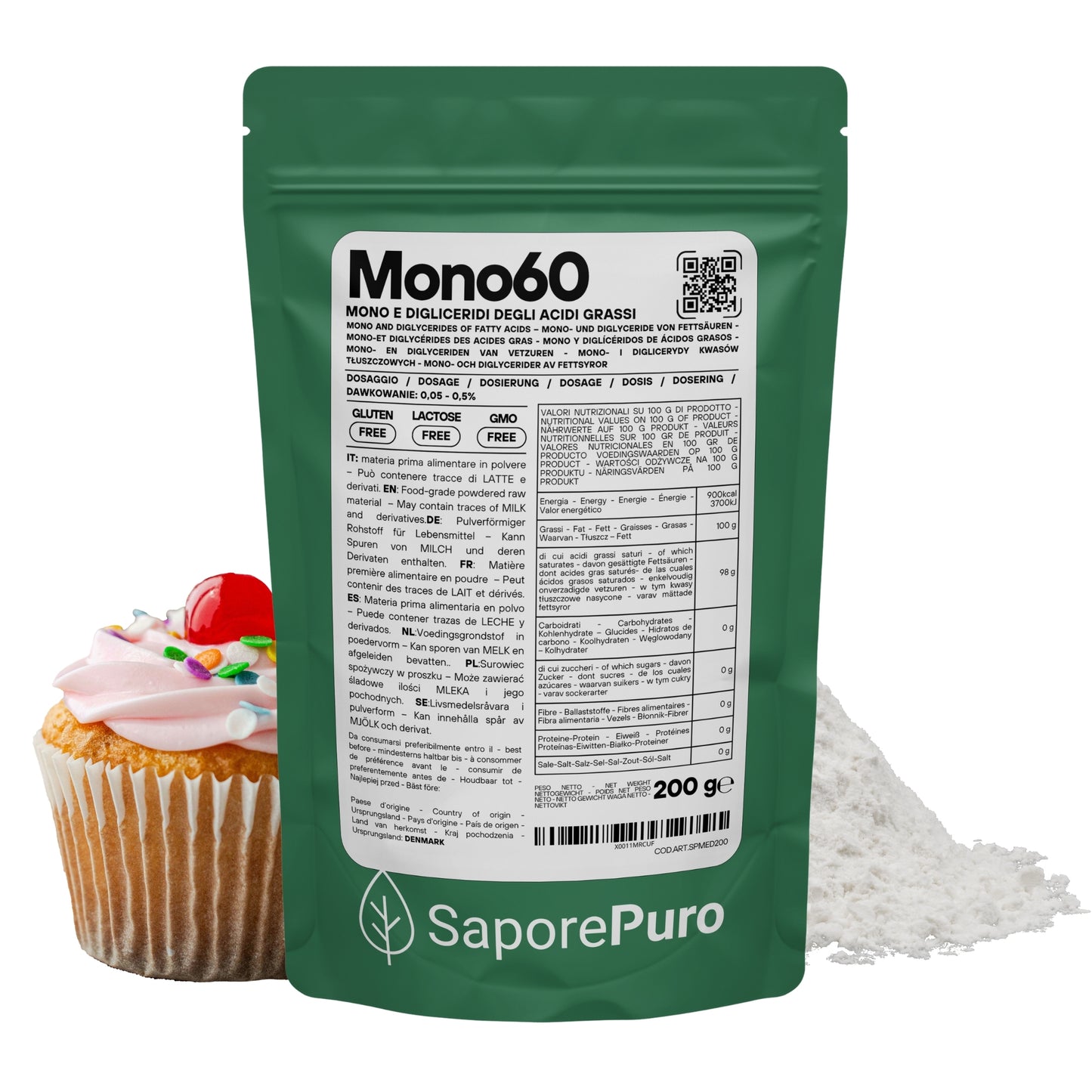 Mono60 - Emulsionante E471 – Additivo Alimentare – SaporePuro – Prodotto in Europa – Alta Qualità per Gelati, Pasticceria, Panificazione