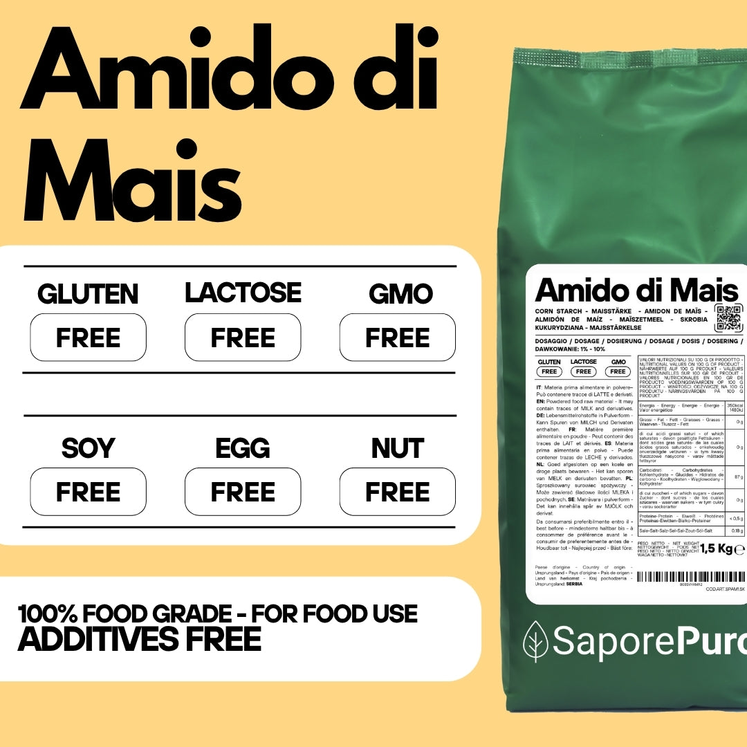 Amido di mais Nativo - Addensante potente, naturale e funzionale- Gluten Free - SaporePuro