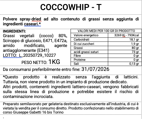 CoccoWhip - Grasso di Cocco Montante - 1kg - Vegan - Per gelati e preparazioni di pasticceria