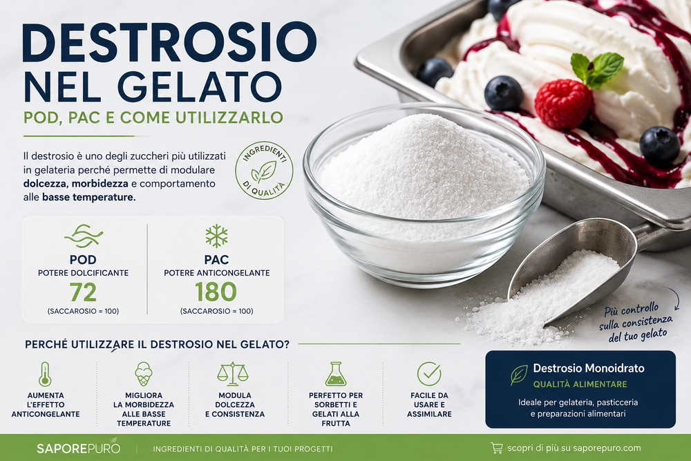 Destrosio nel gelato: cos’è, POD, PAC e come utilizzarlo