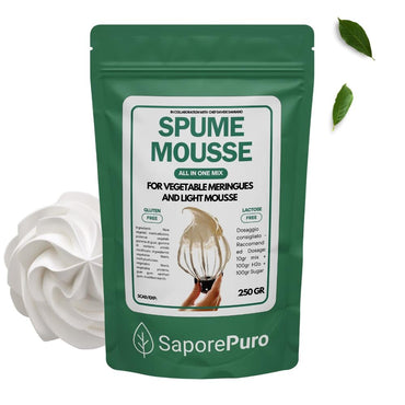 Spuma vegana SaporePuro in confezione da 250g, miscela professionale per mousse e spume leggere e cremose