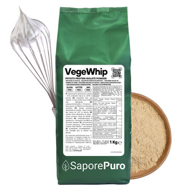 Polvere di Proteine Isolate di Patata Vegane SaporePuro, albume vegetale per ricette vegan, in confezione da cucina.