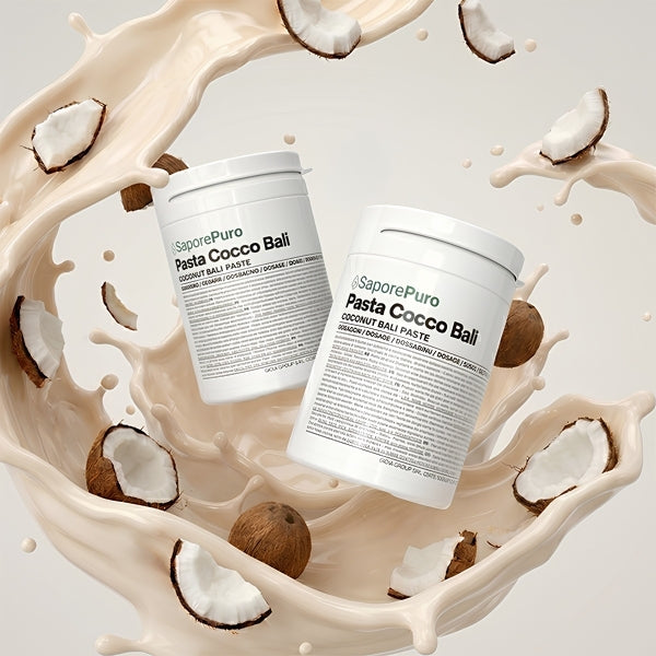 Pasta Cocco Bali SaporePuro per gelato, confezione da 4kg, con chicchi di cocco visibili, prodotto per gelateria artigianale.