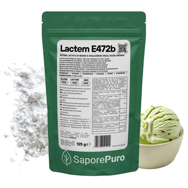 Emulsionante professionale E472b Lactem di SaporePuro per gelato e panificazione, contenitore con etichetta visibile