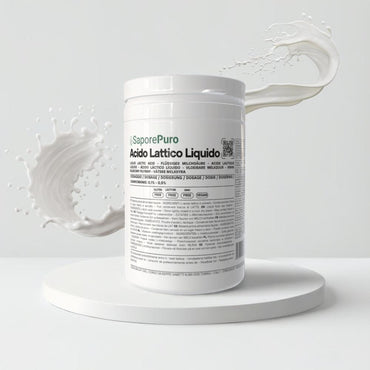 Additivo alimentare acido lattico liquido SaporePuro in bottiglia trasparente, pronto per l'uso in cucina o produzione alimentare