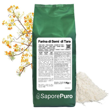 Farina di semi di Tara SaporePuro, gomma di Tara E417, origine Perù, confezionata in Italia, ingrediente naturale per cucina e dolci.