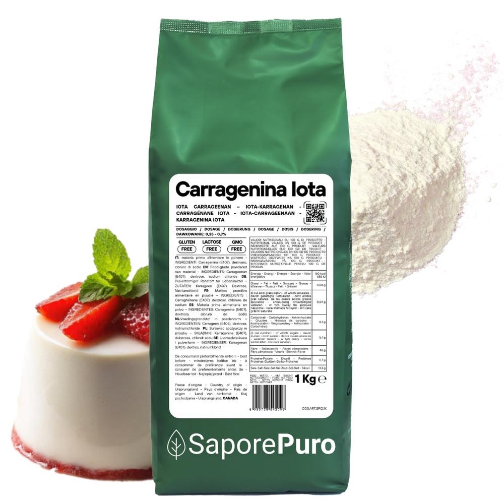 SaporePuro Carragenina Iota E407 gelificante elastico powder in a clear container, ready for culinary use.