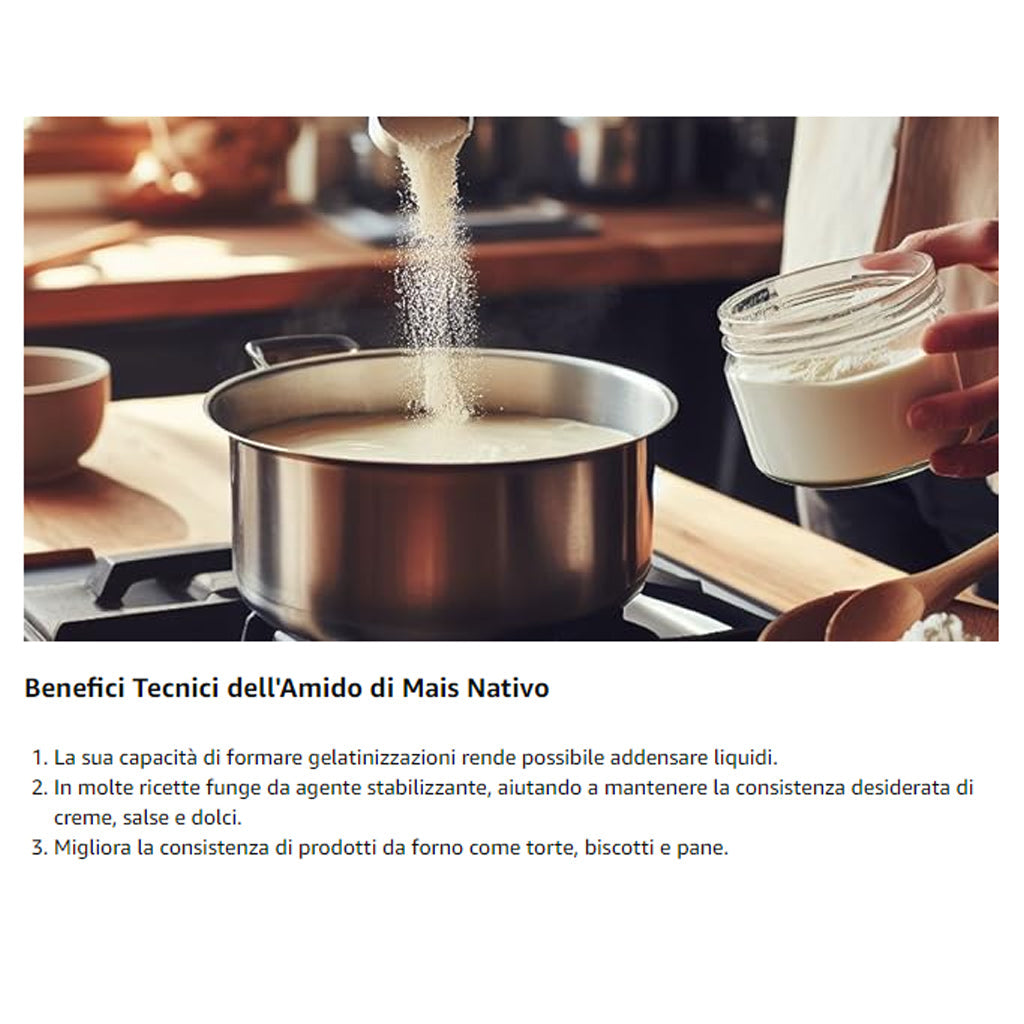 Amido di mais Nativo - 200gr - Addensante potente, naturale e funzionale- Gluten Free - SaporePuro
