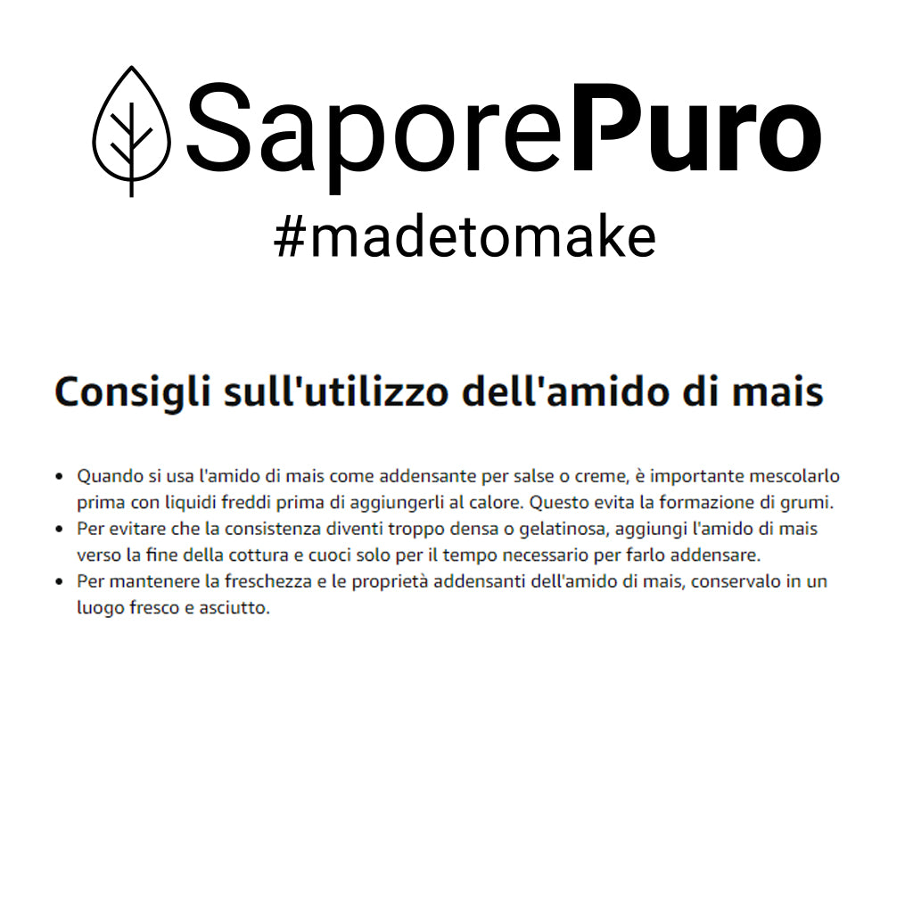 Amido di mais Nativo - 1,5kg - Addensante potente, naturale e funzionale- Gluten Free - SaporePuro