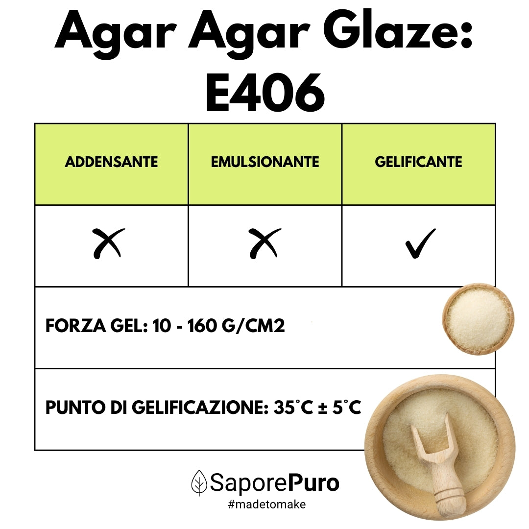 Agar Agar Glaze - E406 - Origine ITALIA - Per Glasse, Topping, Salse lisce - alternativa alla gelatina