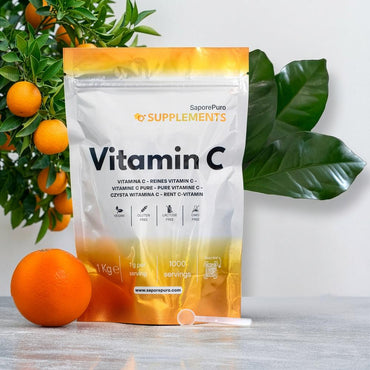 Polvere di acido ascorbico puro di Vitamina C di SaporePuro, integratore alimentare, confezione da 1000g.