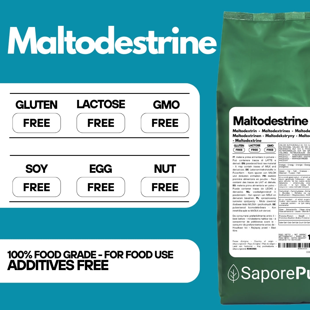 Maltodestrine 18-19DE - Confezionato in Italia - Zucchero a lento rilascio - per Gelati - SaporePuro