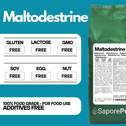 Maltodestrine 18-19DE - Confezionato in Italia - Zucchero a lento rilascio - per Gelati - SaporePuro