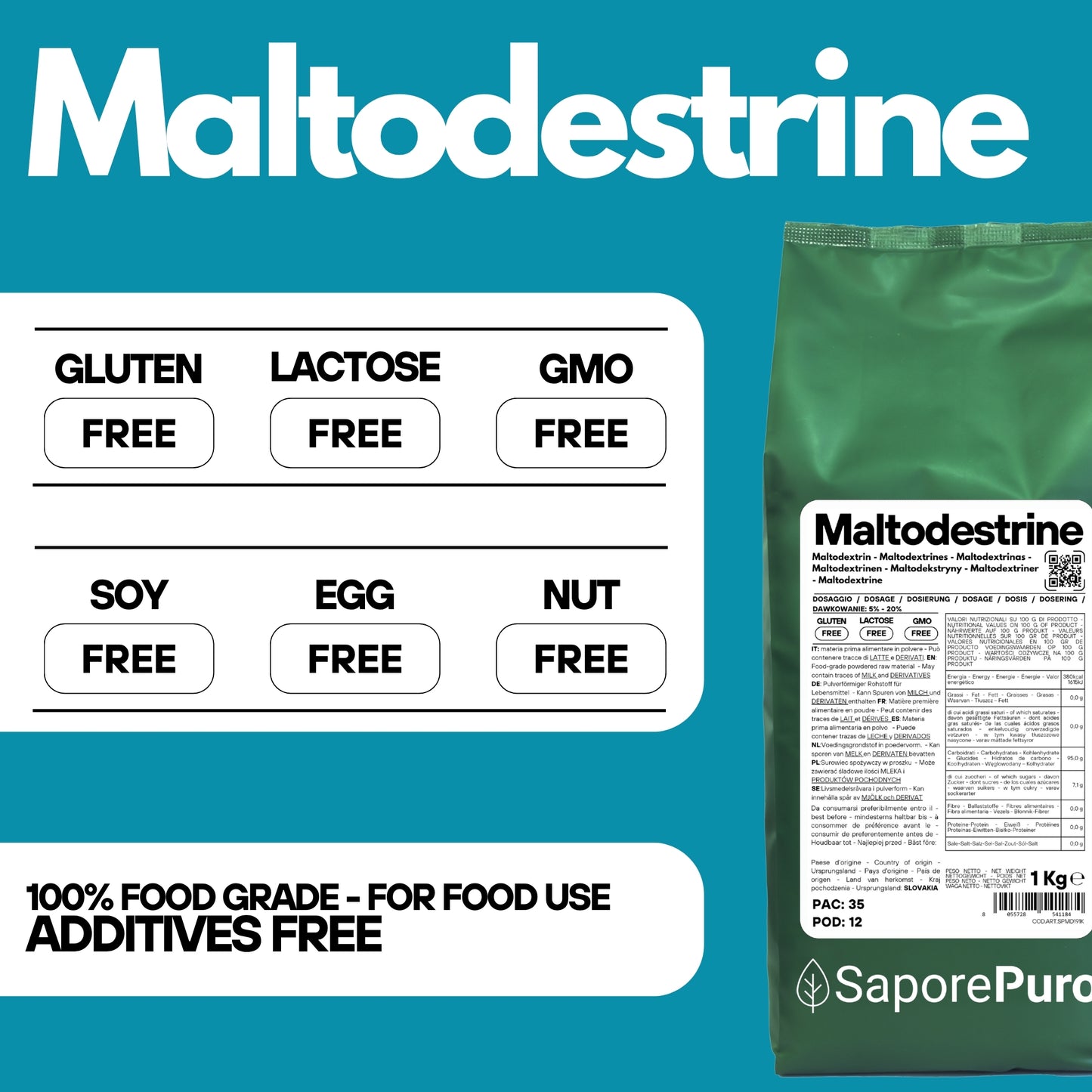 Maltodextrins 18-19DE - Packaged in Italy - Slow-Release Sugar - for Ice Cream