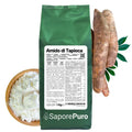 Amido di tapioca nativo SaporePuro in confezione, perfetto per cucina e ricette, con scatola bianca e etichetta.