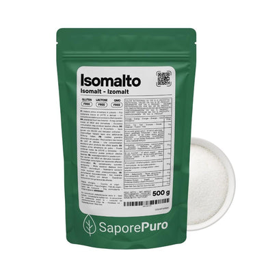 Isomalto SaporePuro, dolcificante di origine Germania, ingrediente per cucinare e da forno, in confezione con etichetta visibile.