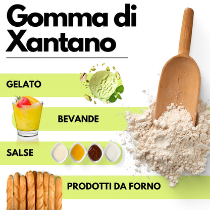 Gomma di xantano SaporePuro E415 in confezione, prodotto alimentare italiano, visibile in immagine.
