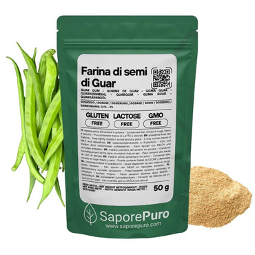 Farina di semi di guar SaporePuro, ingrediente naturale per cucina e forno, origine India, confezionata in Italia