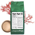 Agar agar SaporePuro, gelificante naturale di origine italiana, in confezione con polvere bianca per cucina vegana e dolci.