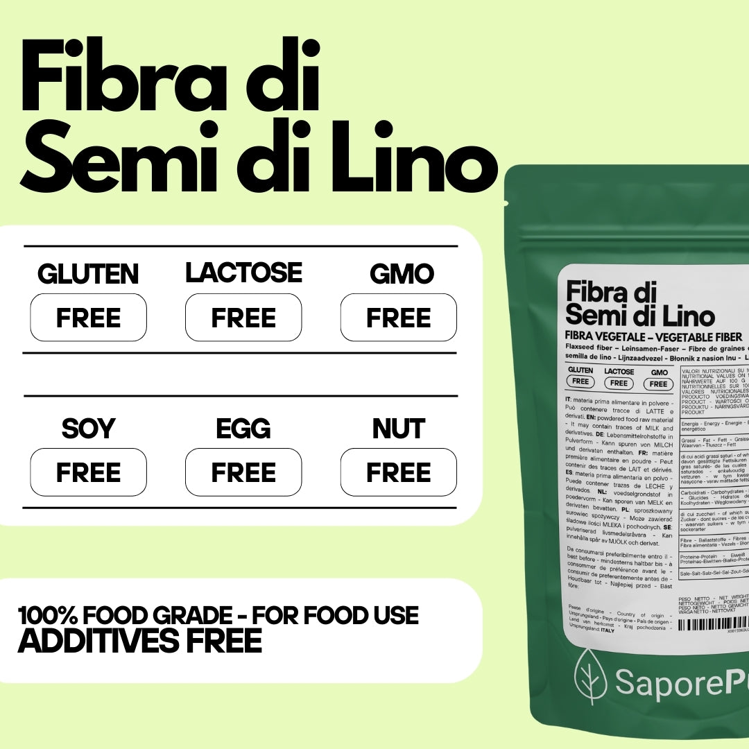 Fibra di semi di Lino 100gr - Addensante Naturale - Sostituto "E" Clean Label - Per gelati, dolci e salse.