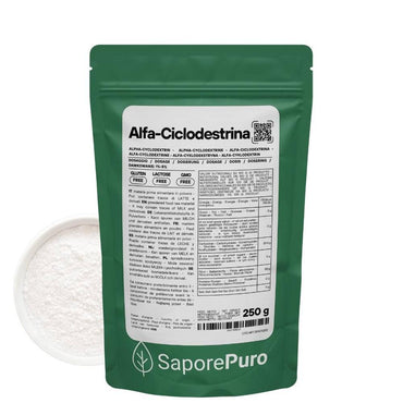 Alfaciclodestrina SaporePuro, emulsionante naturale senza glutine, ingrediente per cucina e forno, in confezione da 125 g
