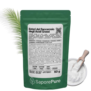 Esteri del Saccarosio Sucresteri E473, ingrediente per cucina e forno, confezione di SaporePuro, visibile in primo piano.