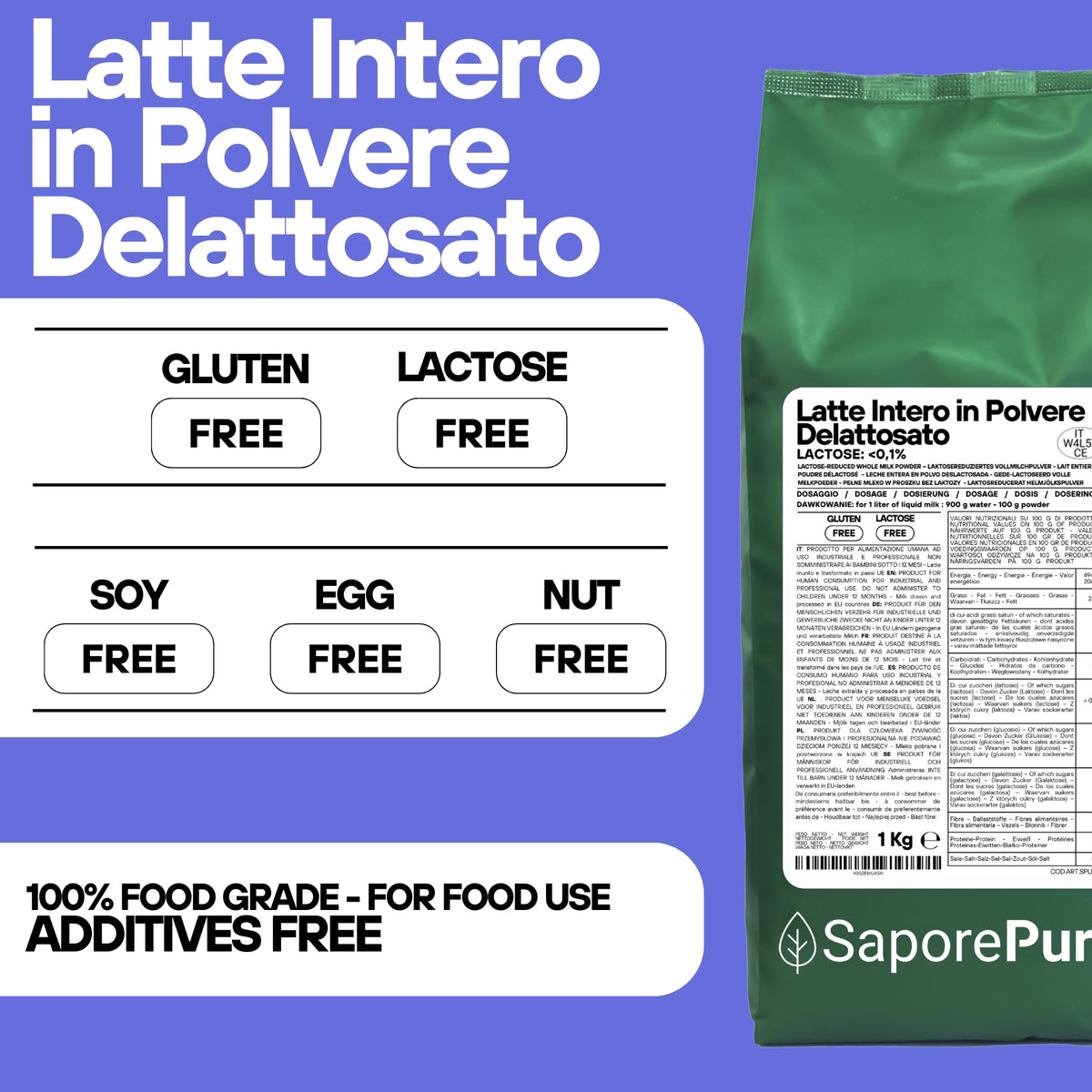 Lait entier en poudre DÉLATTOSÉ - Lait en poudre sans lactose pour glaces et cuisine.