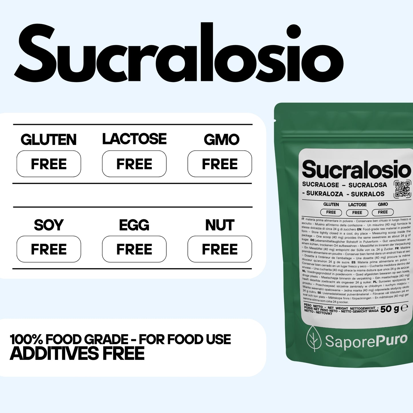 SaporePuro Sucralosio Puro in Polvere – Dolcificante Senza Calorie – Gluten Free – Ideale per Dolci, Bevande e Preparazioni Alimentari - SaporePuro