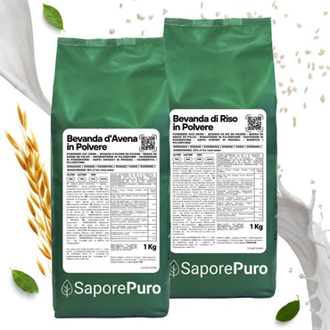 Bevanda di avena in polvere SaporePuro, prodotto vegetale a base di avena, ideale per preparare bevande vegetali naturali.