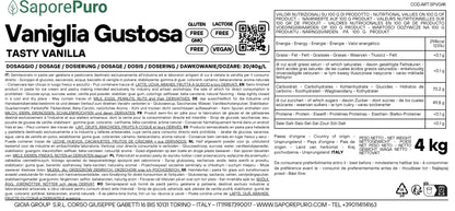 Etichetta della pasta di vaniglia Gustosa SaporePuro da 4kg per gelato, marca GelatoStore, in confezione gigante