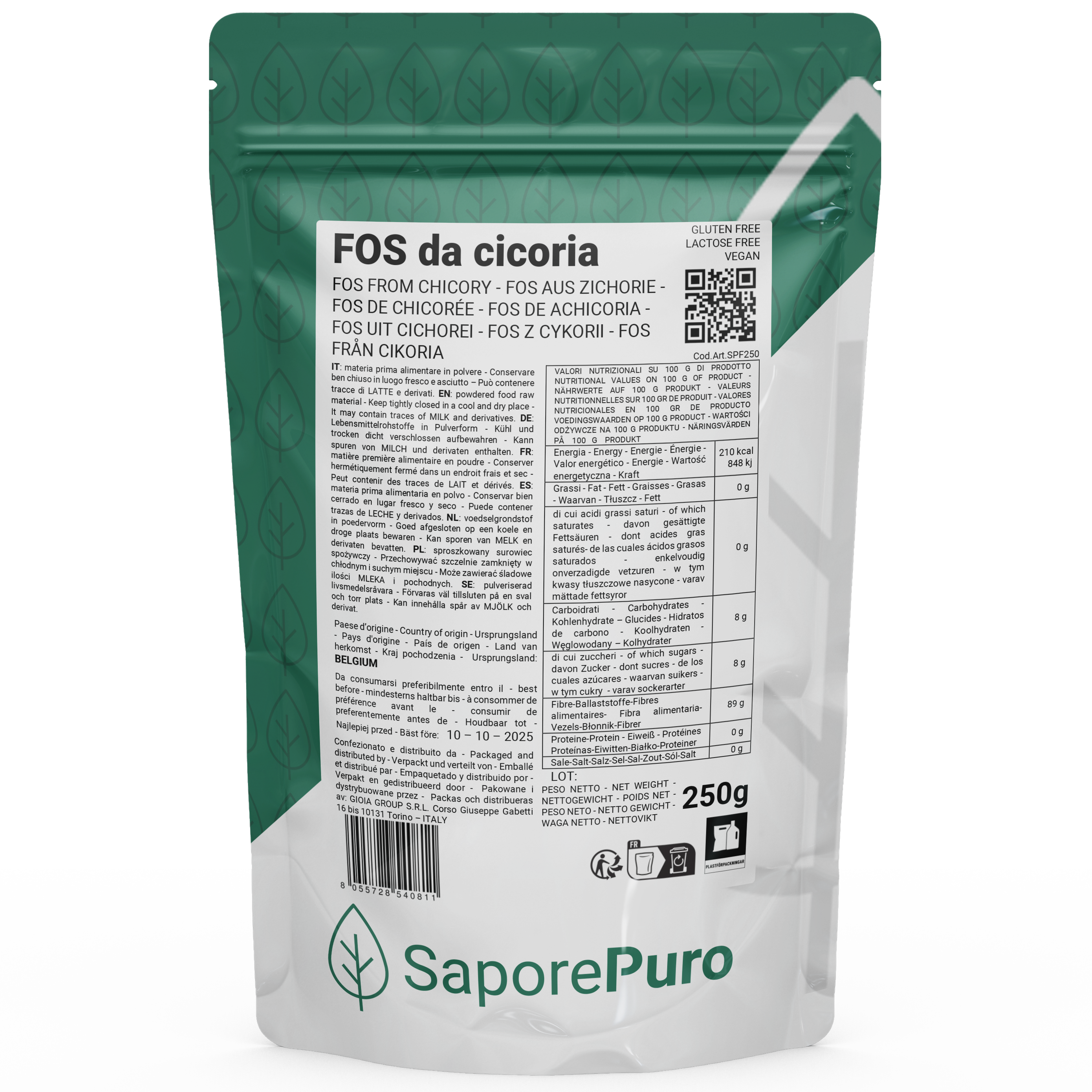 Oligofruttosio: il sostituto dello zucchero naturale al 100% - FOS - Frutto Oligo Saccaridi - 250gr - Origine Europa - SaporePuro