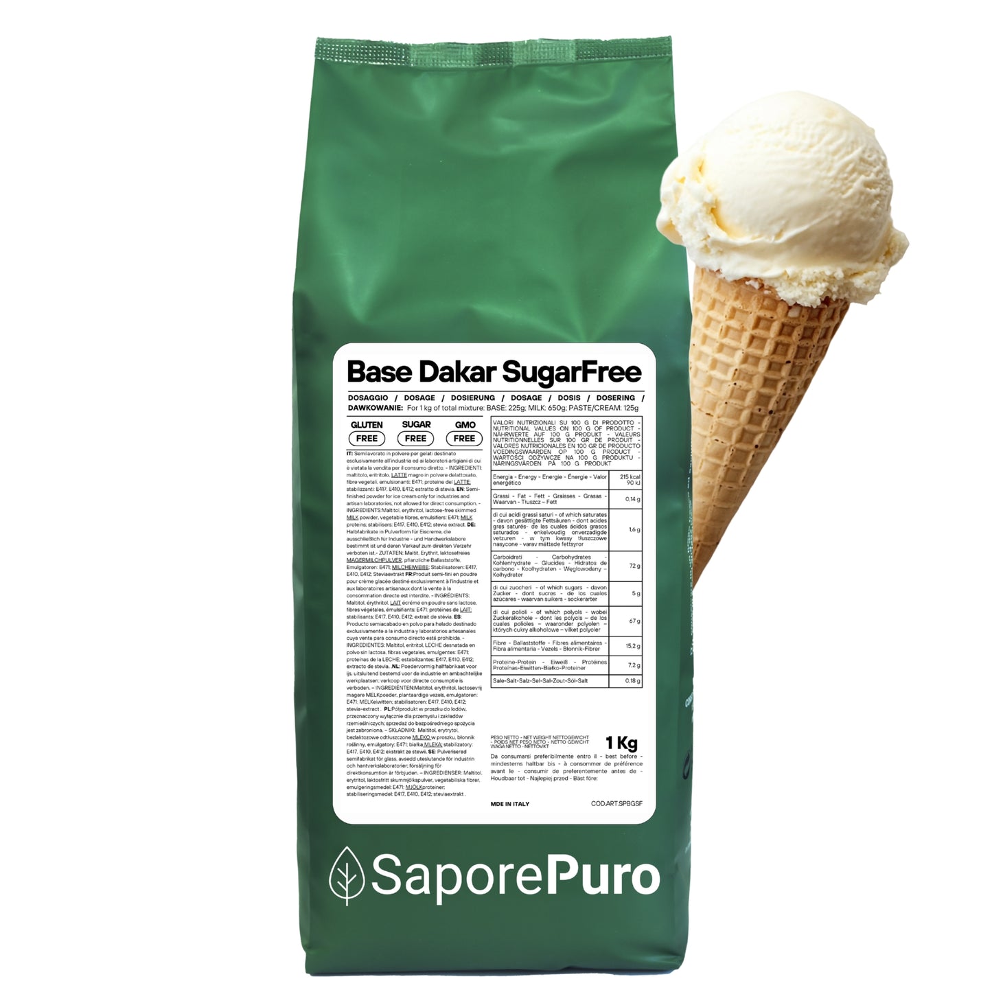 Base Dakar SugarFree - 1Kg - Base per Gelato senza zucchero saccarosio a basso indice glicemico