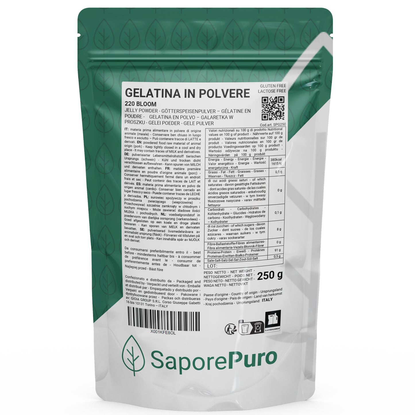 Gelatina Istantanea 200-220 bloom - Cold - Tipo A - 250gr - SaporePuro