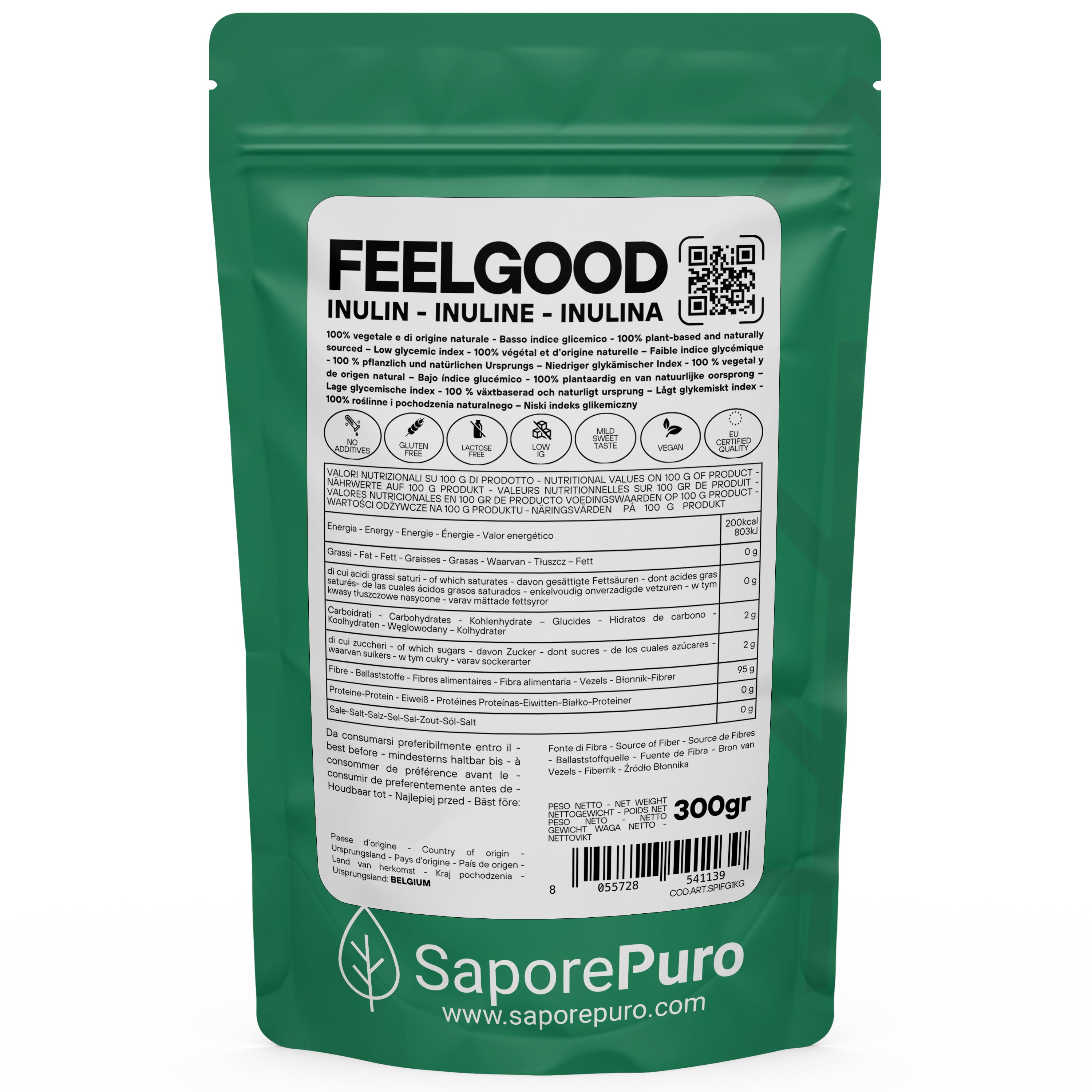 FeelGood Inulin - GRAND indice glycémique bas - Soluble dans l'eau - FlavourPure